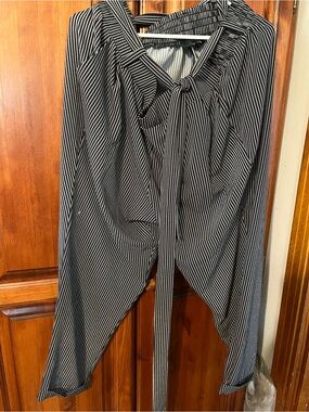 Torrid Black & White Striped Wide-Leg Pants with cuffs and tie